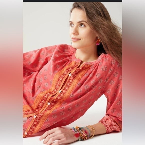 J. Jill Tops - J. Jill Strawberry Boho Printed Voile Floral Button Down